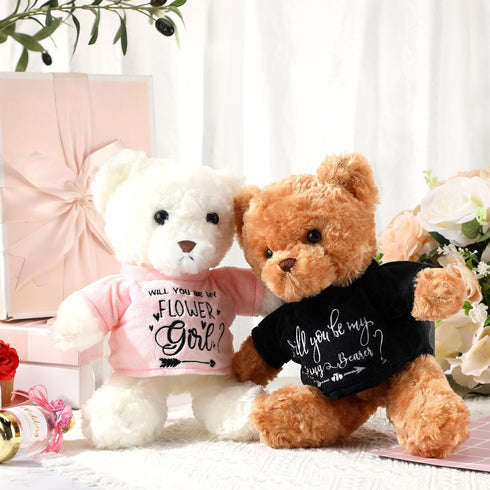 Hungdao 2 Pcs Wedding Flower Girl Proposal Gifts, 11.8 Inch Plush Bear for Wedding Proposal and Bridal Party