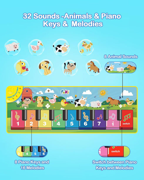1 5 FOKI Floor Piano Mat for Toddlers, Sensory Educational Dancing Musical Keyboard Carpet Toy, Animal Sounds Touch