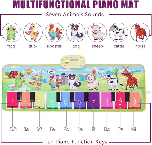 1-5 Toddler Toys Farm Animals Piano Mat, Baby Musical Floor Carpet Play mat for Kids,Sensory Educational Learning