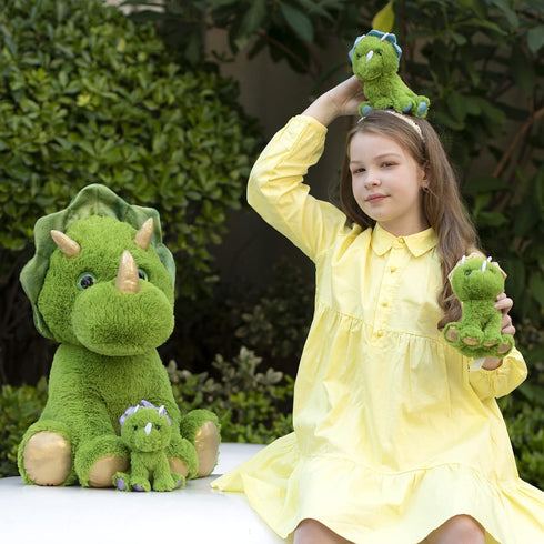 Muiteiur Giant Triceratops Stuffed Animal with 3 Baby Dinosaurs - Green Plush Toy Gift for Kids, 24.5 inch