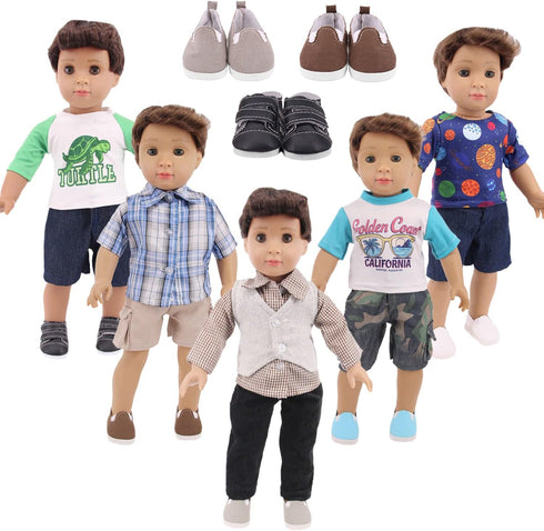Ecore Fun 5 Sets Boy Doll Clothes and 3 Pairs of Shoes