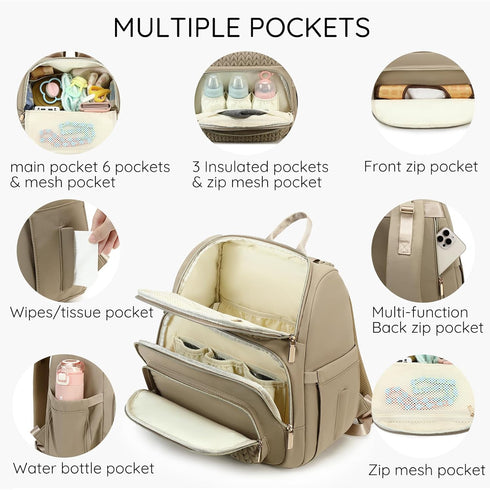 Backpack Backpack MAPLELILY Diaper Bag - Lightweight & Stylish, Boys, Girls & Baby Travel Essentials Tote with Changing