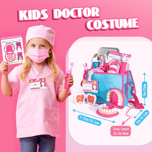 3-5 4 ULOVEME Pink Doctor Kit for Toddlers with Costume - Dentist Kit for Kids with Teeth Model /Removable Teeth