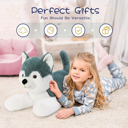 Giant 30" Husky Stuffed Animal | Large Plush Dog Toy | Cuddly Big Husky Puppy Pillow Gift for Kids