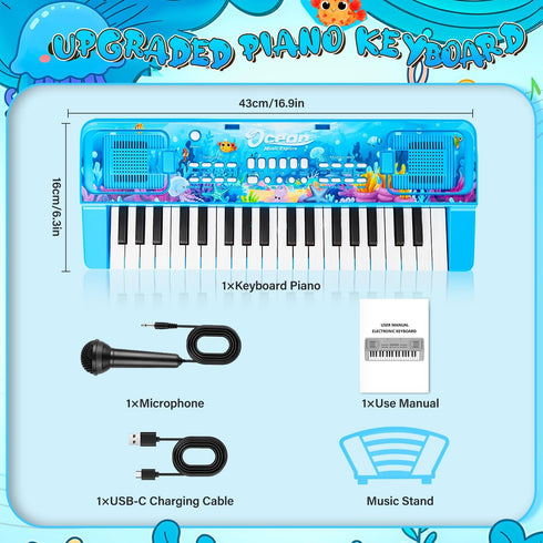 MusicForset 37 3 4 5 6 Upgraded Keys Kids Piano Keyboard with Microphone Music Stand Portable Musical Toys for Toddlers
