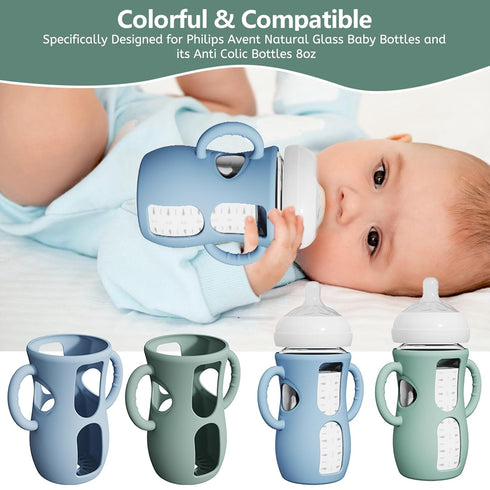 4 Pack 8 oz, Silicone Sleeves for Avent Natural Glass Bottles, Anti Breakage Baby Bottle Protector with Easy-Grip