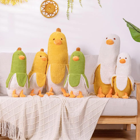 PEACH CAT Cute Banana Duck Stuffed Animal, Long Banana Chef Duck Plush Pillow for Girls and Boys