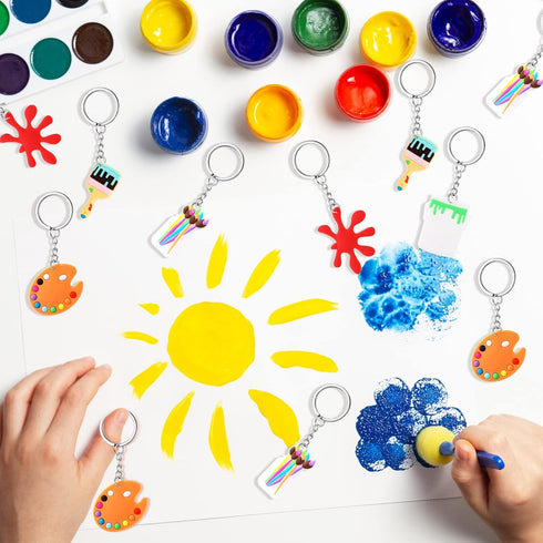 Tudomro Art Paint Party Favors Keychain, Paint Splatter Palette Brush Keychain for Kids