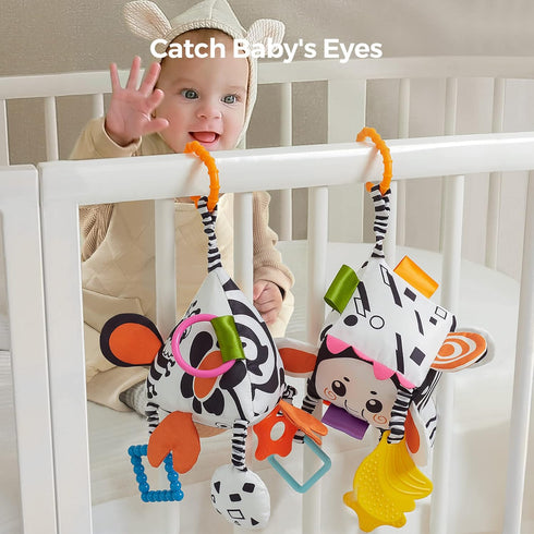 TUMAMA High Contrast Baby Toys, Black and White Infant Toys 0-3 Months, Soft Sensory Rattles with Teether