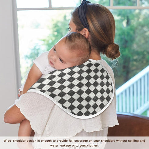 FLildon 2PCS Muslin Burp Cloth for Baby Checkered Black White Super Absorbent Burping Cloths, Bibs for Newborn Boys