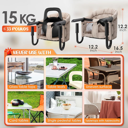 6-36 Hook On High Chair - Portable & Foldable for Babies Months, Family & Travel Use with Carry Bag(Khaki)