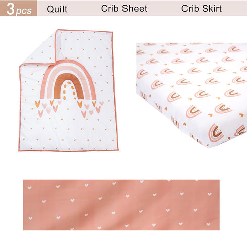 3 Set Cokouchyi Piece Rainbow Boho Crib Bedding - Standard Size Nursery Bedding for Boys and Girls with Crib Sheet