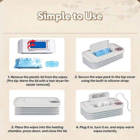 Generic 3 Wet Wipes Warmer, Wipe Warmer Cordless with Adjustable Temperature, Foldable Portable USB Wipe Heater