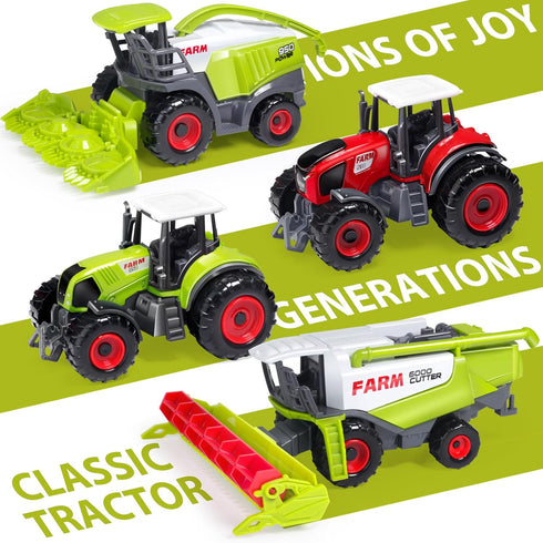 Oriate Farm Tractor Set, 34 Piece Die Cast Vehicle Playset, Large Tractors Toy for Kids Birthday Gift