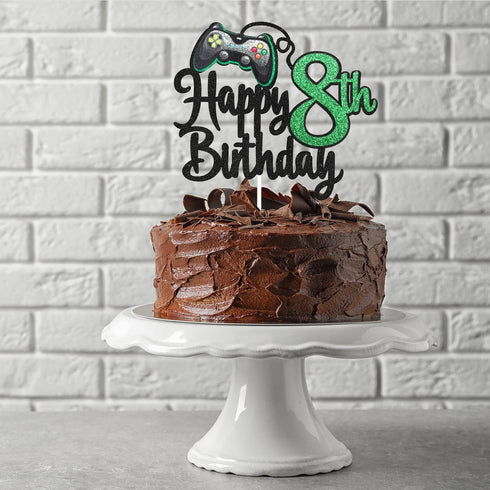 Video Game Boy's 8th Birthday Cake Topper - Happy 8th Birthday Party Supplies - Game On Level Up Winner Decoration