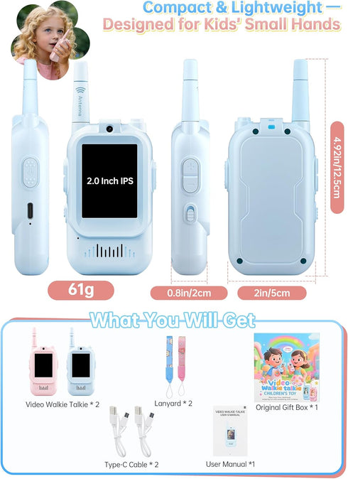 Brisum 6 1000ft 6-8, HD Video Walkie Talkies for Kids, Gift for Year Old Girl, Camera & Clear Fun Voice Effects