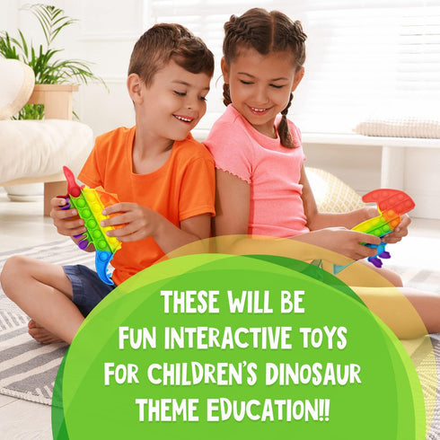 only U Set, Set 4 Pack Dinosaur Pop Fidget Toys Silicone Rainbow Dinosaur Popper Fidget for Children, Sensory Squeeze