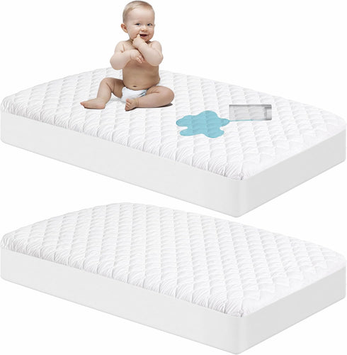 NTBAY 2 Pack Waterproof Mini Crib Mattress Protector, Quilted 24"x38" Fitted Mattress