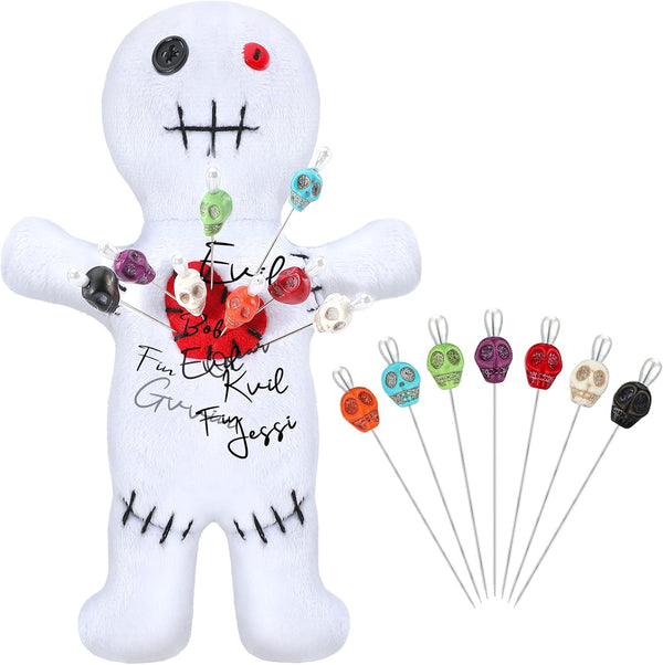 Kathfly 8 Pcs Voodoo Doll Set with Horror Doll, 7 Pcs Skull Pins, Creepy Dolls, Stress Relieving Toys