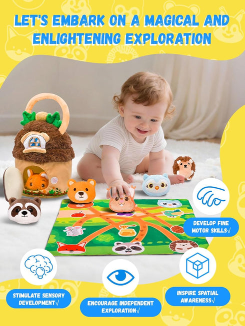 Nicecastle 6-12 1-3 Baby Toys Months Forest Animal House with Map Plush Stuffed Animals Rattle Squeaker Montessori Toys