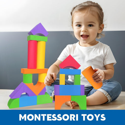 Large Foam Blocks for Toddlers 2-4 Years, Big Building Blocks Set, Soft Stacking Montessori Toys for 18+ Month Olds