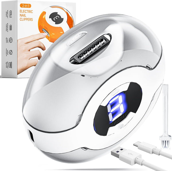JUNZUP Electric Nail Clipper, Electric Nail Clippers for Seniors with LED Light, 2-in-1