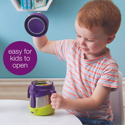 b.box Insulated Food Jar with Spork for Toddlers - Easy Open Container, 11 oz, Blue Slate