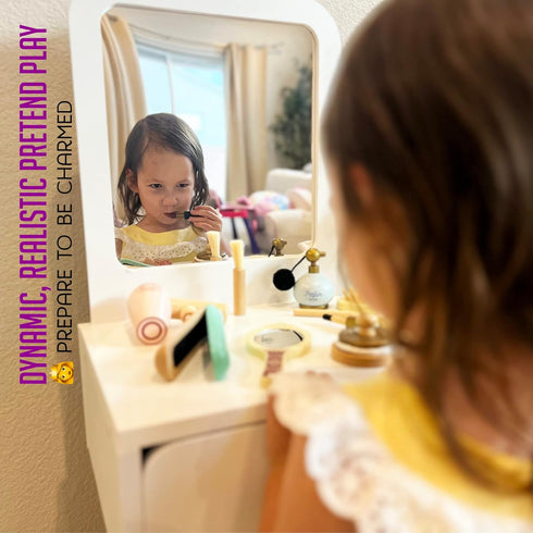 Montessori Mama Makeup and Salon Set - Wooden Pretend Play Beauty Kit with Styling Tools for 4 Year Old Girls