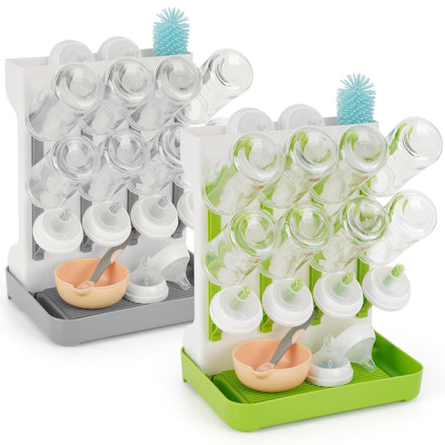 Flysich Baby Bottle Drying Rack, 2PCS Space Saving Baby Bottle Organizer for Countertop,