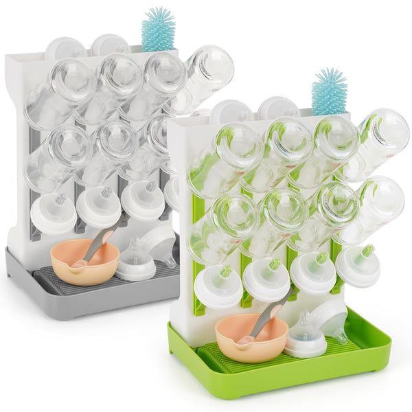 Flysich Baby Bottle Drying Rack, 2PCS Space Saving Baby Bottle Organizer for Countertop,