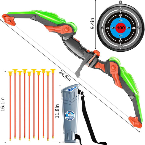 TEMI Kids Bow and Arrow Set, LED Light Up Archery Toy Set with 10 Suction Cup Arrows, Indoor Outdoor Toys
