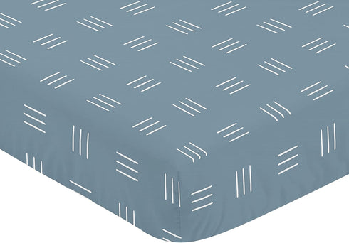Sweet Jojo Designs Dark Blue Boho Mudcloth Boy or Girl Fitted Crib Sheet Baby Toddler Bed Nursery - Slate Blue