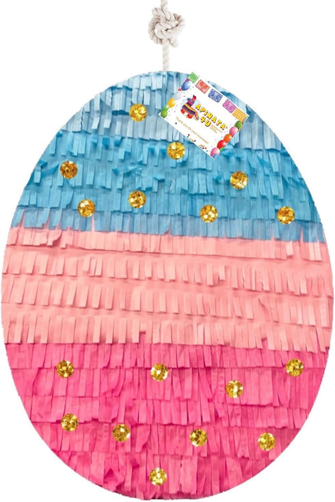 APINATA4U Gender Reveal Easter Egg Pinata with Multicolored Dots 14"x10"x9" Whack Pinata