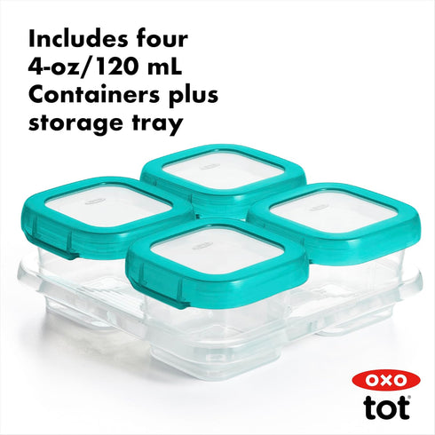OXO Tot Baby Blocks Freezer Storage Containers, Teal, 4 Oz