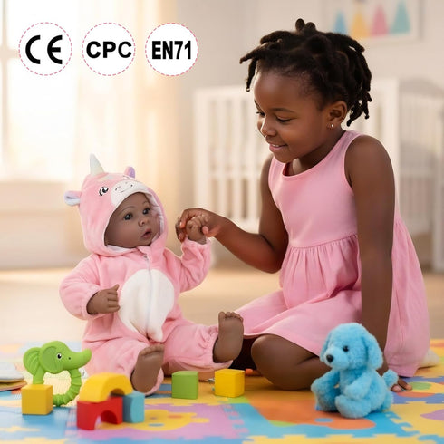 17 Inch 3+ Aori Black Baby Dolls Realistic Black Doll with Light Weighted Soft Body & Pink Outfits for Girls | Pretend