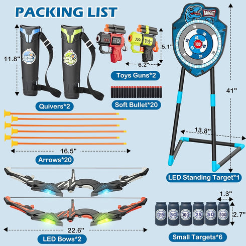 2 Pack Set 20 3-12, VROGTIK Kids LED Archery with Standing Target, Suction Cup Arrows Bow and Arrow for Kids Indoor