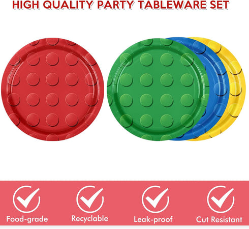 80PCS Building Blocks Themed Birthday Party Decorations, Building Bricks Tableware, Party Paper Plates Napkins,