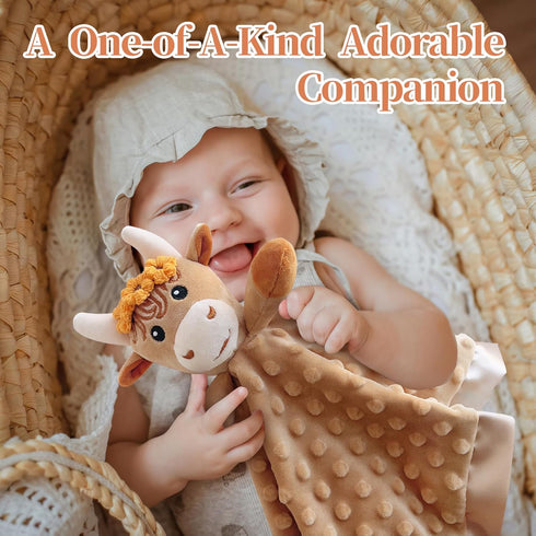 Girl Highland Cow Baby Security Blanket Loveys for Babies Girls, 16" Soft Baby Lovey Blanket, Baby Snuggle Stuffed Animals Blankie, Baby Girls Gifts for Infant and Toddler by MOVEPAI