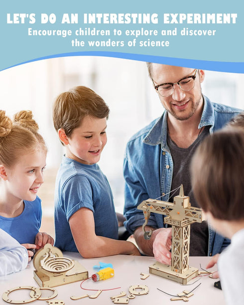 Poraxy 4 in 1 STEM Kits, Educational Science Craft Model Kit, Assembly 3D Wooden Puzzles, Gift for Kids Ages 8-12,