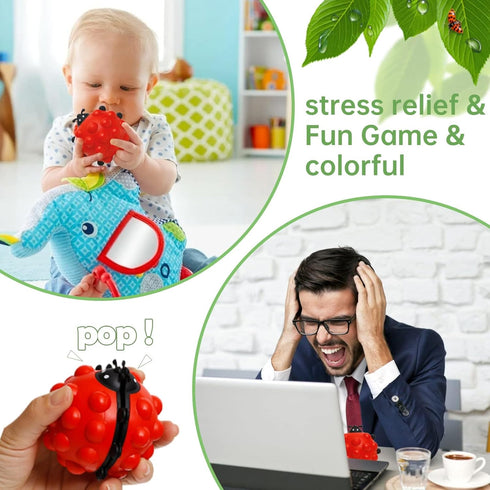 2 3D Anboor Pop Fidget Toy, PCS Ladybug Squishies Sensory Bubble Popper Toys Push Squeeze Balls Stress Relief Early
