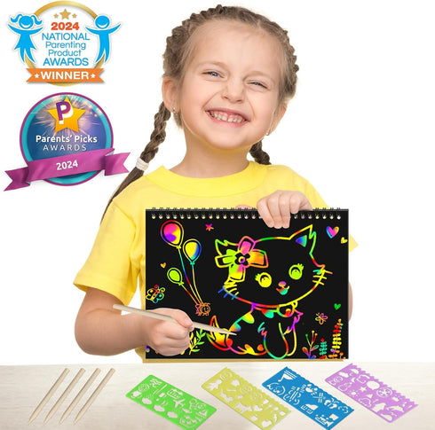 ZMLM 2 Pack 4-8,Easter Scratch Paper Art Craft: Rainbow Scratch Notebooks Easter Basket Stuffers for Toddler Crafts