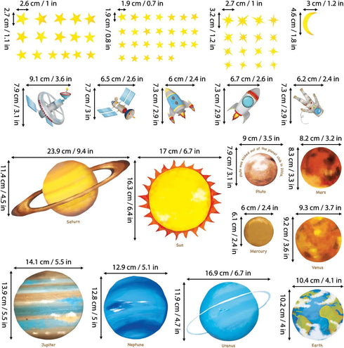 DECOWALL DS4-8007 Planets in The Space Kids Wall Stickers, Peel and Stick Removable Decals for Nursery & Bedroom Decor