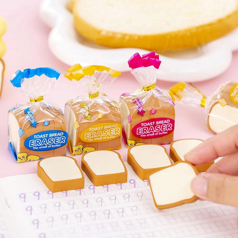 Kawaii Toast Bread Eraser - Cute 3D Cartoon Pencil Eraser for Painters and Artists, Office and School Supplies