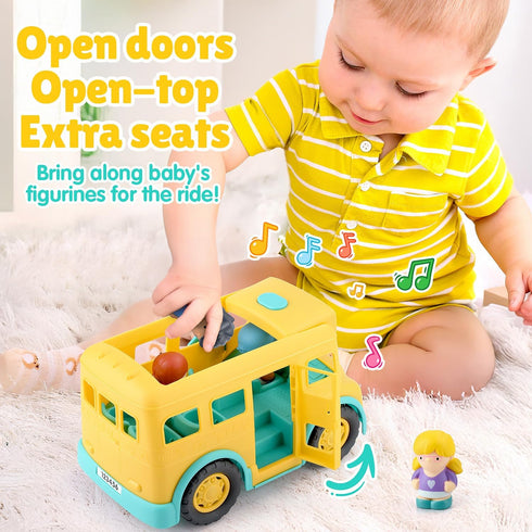 PLAY Yellow School Bus Toy for Toddlers with Figures and Driver | Lights/Music and One-Tap Music Off | Interactive Role
