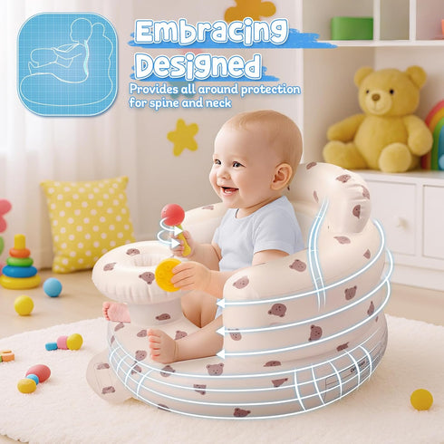 3-36 Arscniek Inflatable Baby Seat Built in Air Pump, Blow Up Baby Chair with Back Support and Tray, Sit Me Up Floor