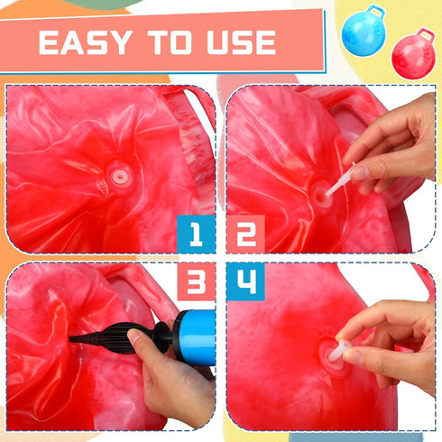 2 Pcs 18 Inch Hopper Ball Jumping Balls with Air Pump, Bouncy Balls for Kids Exercise, Marbled Red & Blue