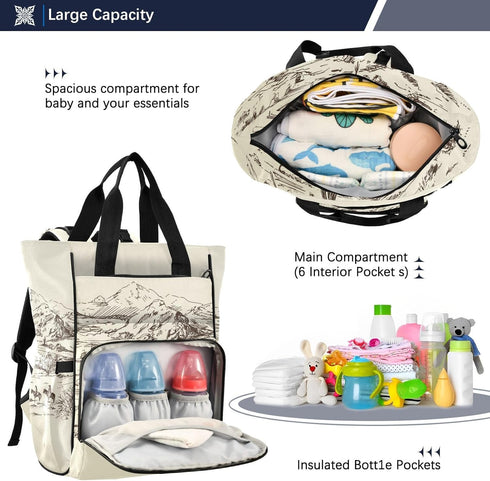 Jihqo Backpack 10L Diaper Bag West Desert with Cowboys Travel Diaper Bags for Women, Functional Baby Changing Bag