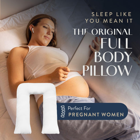 100% 35" 65" Digital Decor U-Shaped Body Pillow, Made in USA Full Body Maternity & Side Sleeper Pillow with Cotton