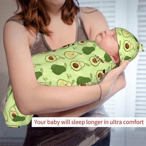 Cute Avocado Newborn Receiving Swaddle Blanket with Hat Set for Boy Girl Infant Shower Gift