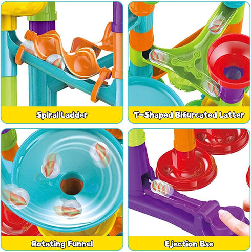 Marble Run for Kids Ages 4-8 - DIY Educational Playset, Track Pipe Building Blocks with Glass Marbles
